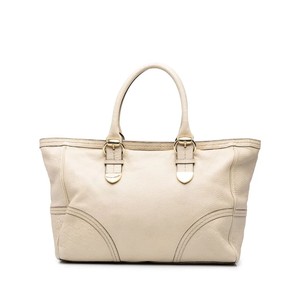 Gucci Guccissima Trimmed Calfskin Signoria Tote Beige Leather Very good - Front View