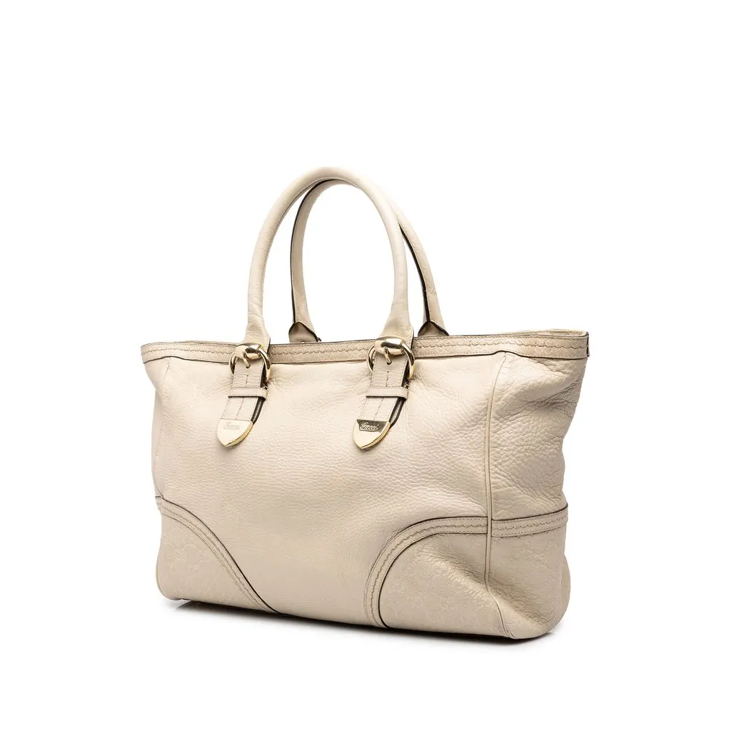 Gucci Guccissima Trimmed Calfskin Signoria Tote Beige Leather Very good - Back View