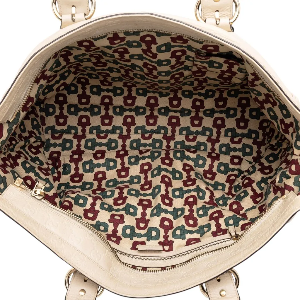 Gucci Guccissima Trimmed Calfskin Signoria Tote Beige Leather Very good - Model View