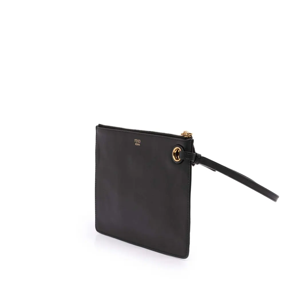 Fendi Fila Mania Multicolor Zucca Embossed Leather Clutch Black Leather Very good - Back View
