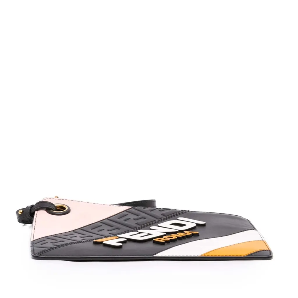 Fendi Fila Mania Multicolor Zucca Embossed Leather Clutch Black Leather Very good - Inside View