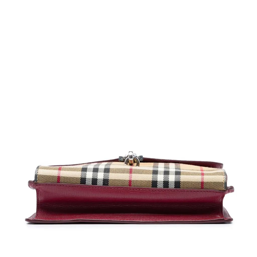 Burberry Small Leather and House Check Canvas Derby Macken Crossbody Red Leather Good - Inside View