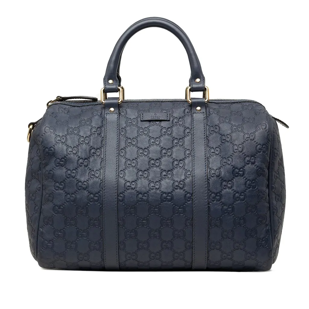 Gucci Medium Guccissima Joy Boston Bag Blue Leather Good - Front View