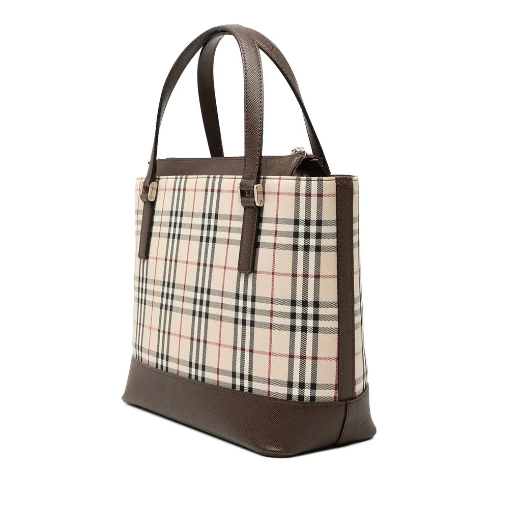 Burberry House Check Canvas Handbag Beige Very good - Back View