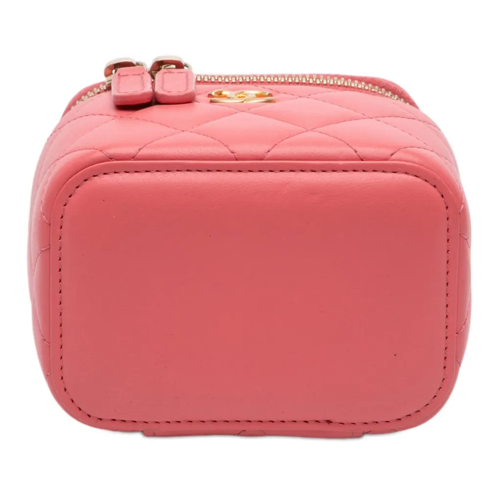 Chanel Mini Quilted Lambskin Pearl Crush Vanity Case With Chain Pink Leather Very good - Inside View