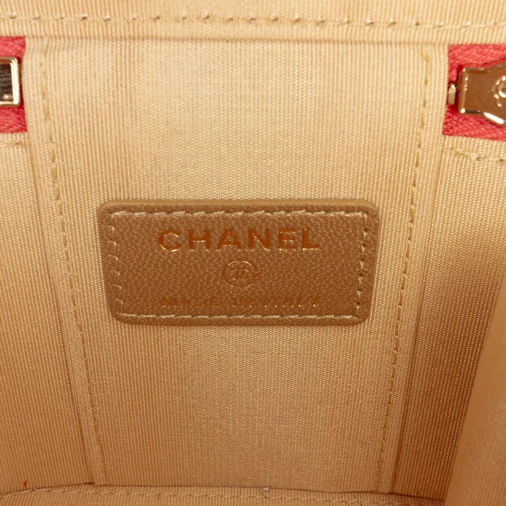 Chanel Mini Quilted Lambskin Pearl Crush Vanity Case With Chain Pink Leather Very good - Box View