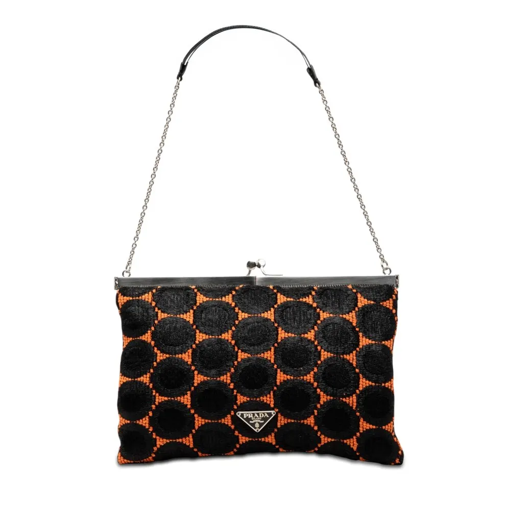Prada Jacquard Kisslock Clutch with Chain Black Very good - Front View