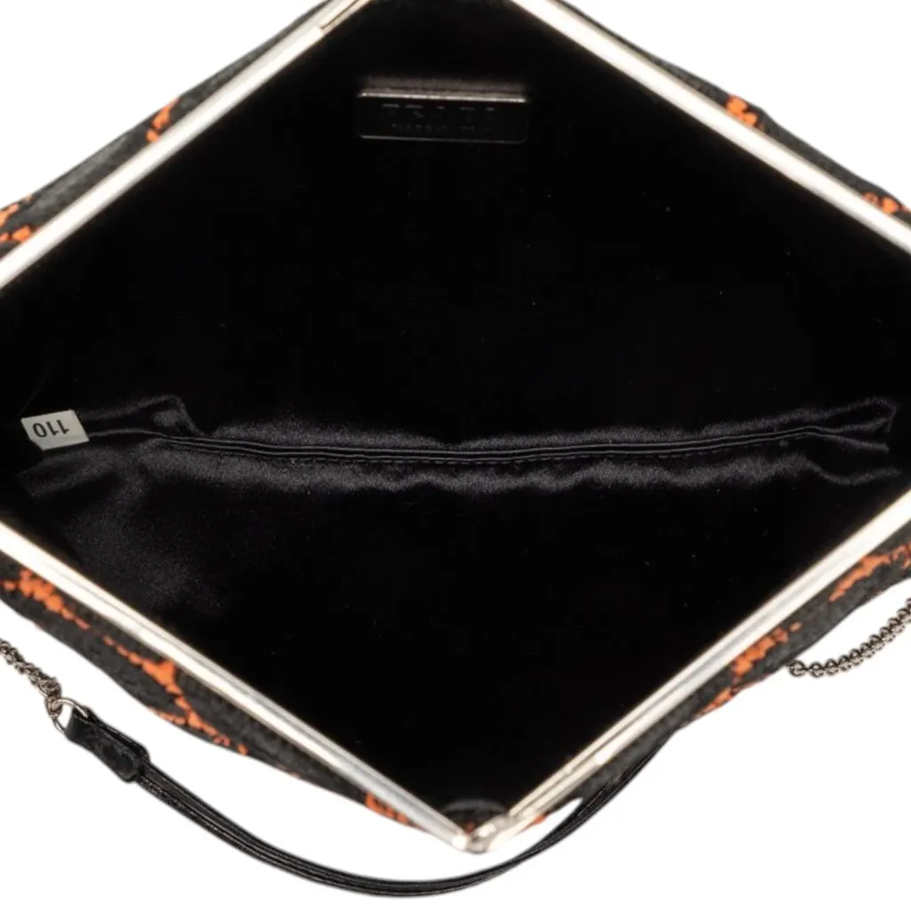 Prada Jacquard Kisslock Clutch with Chain Black Very good - Model View