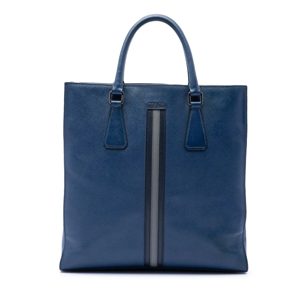 Prada Saffiano Lux Tote Blue Leather Very good - Front View