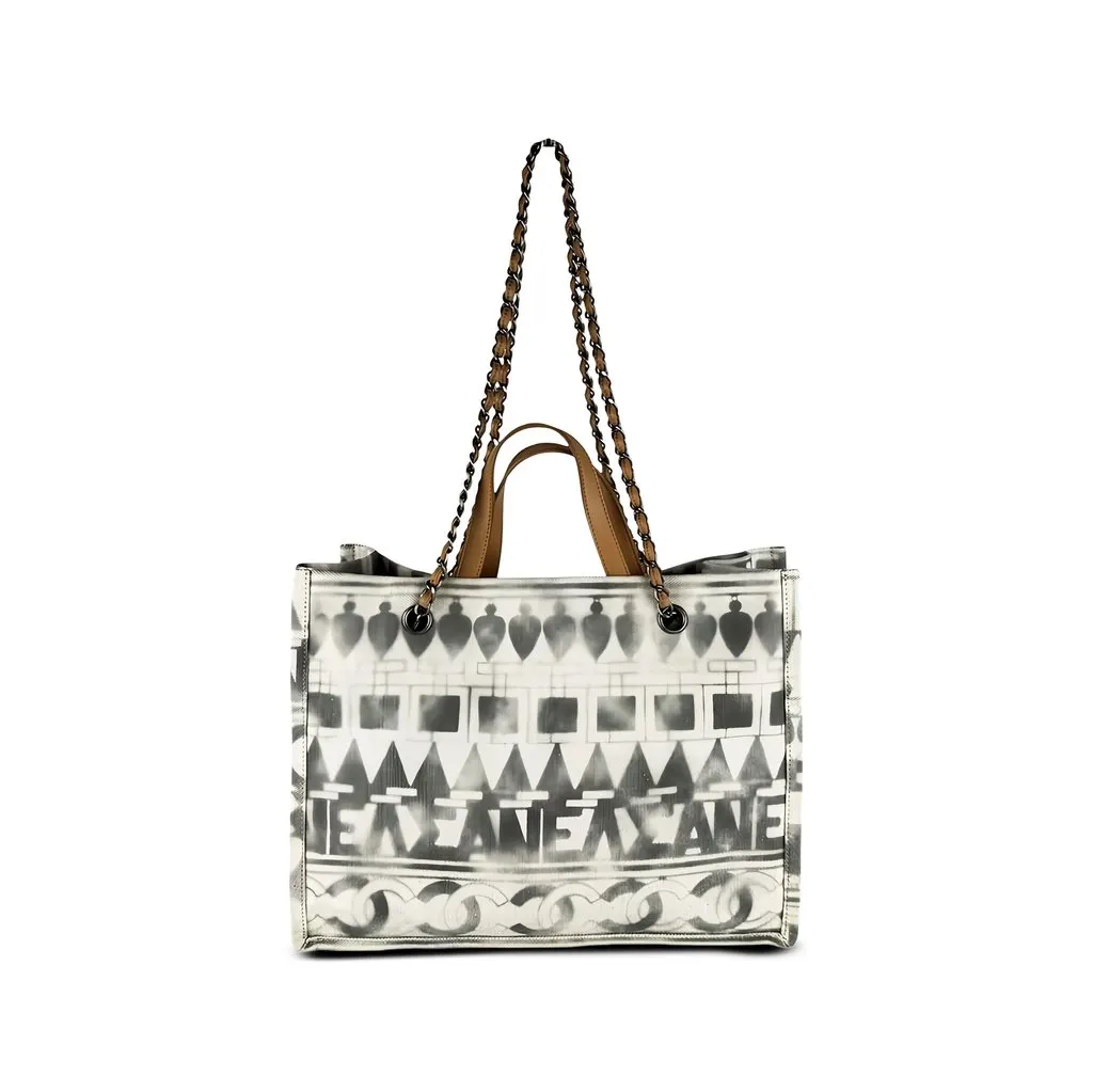 Chanel Paris Greece Medium Canvas Iliad Shopper Tote Grey Canvas Very good - Back View