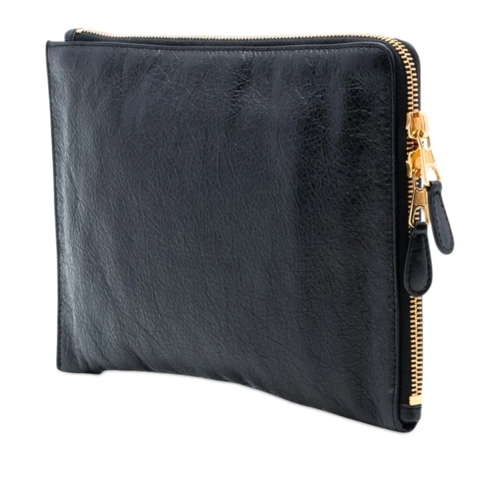 Balenciaga Lambskin Motocross Giant 12 Zip Around Flat Clutch Black Leather Very good - Back View
