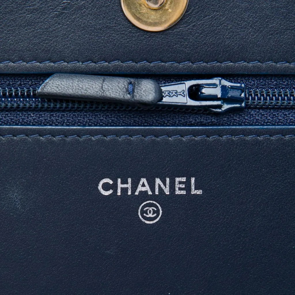 Chanel Printed Denim and Calfskin Gabrielle Wallet On Chain Blue Very good - Box View