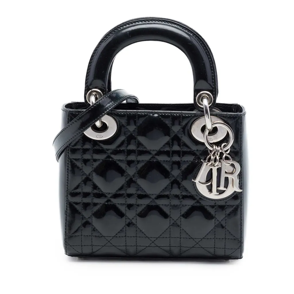 Dior Mini Patent Cannage Lady Dior Black Leather Very good - Front View
