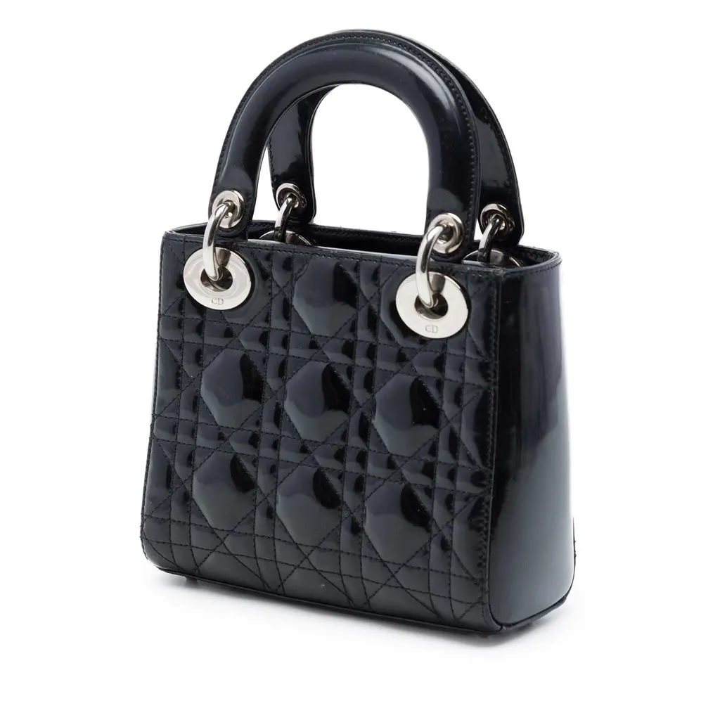 Dior Mini Patent Cannage Lady Dior Black Leather Very good - Back View