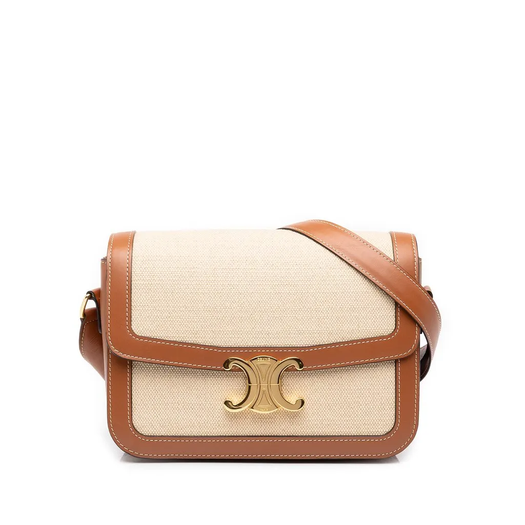 Celine Classique Canvas and Calfskin Triomphe Crossbody Beige Canvas Very good - Front View