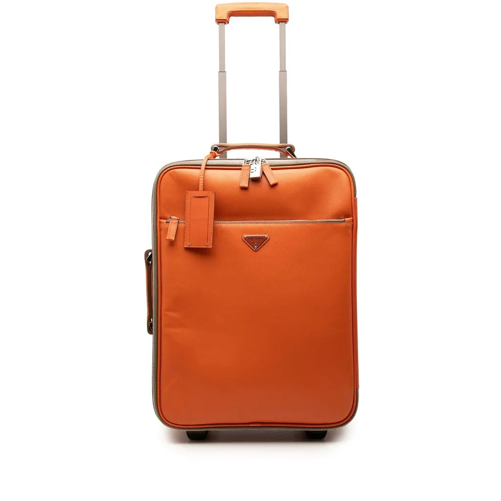 Prada Saffiano Carry On Trolley Suitcase Orange Leather Very good - Front View