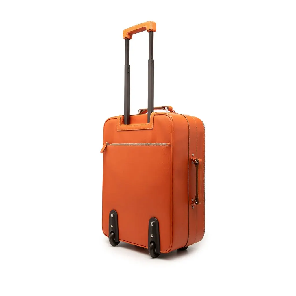 Prada Saffiano Carry On Trolley Suitcase Orange Leather Very good - Back View