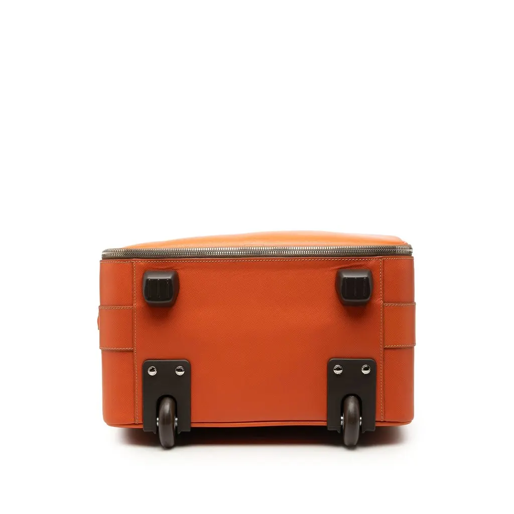 Prada Saffiano Carry On Trolley Suitcase Orange Leather Very good - Inside View