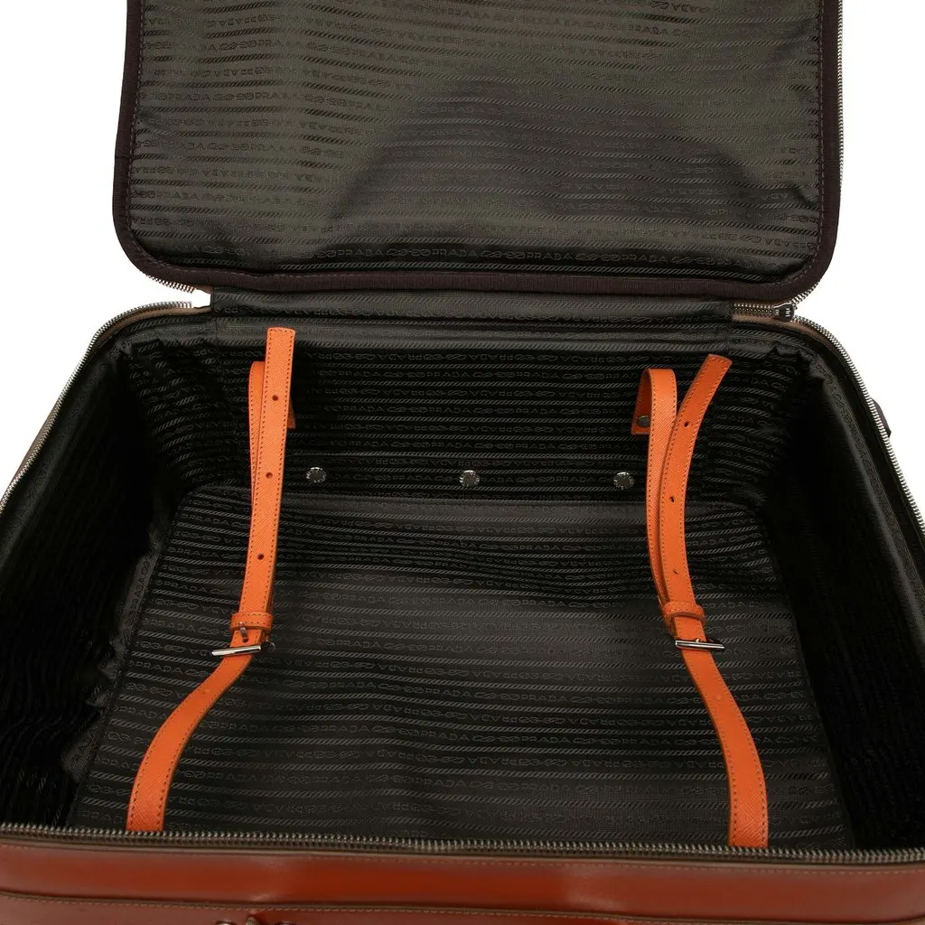 Prada Saffiano Carry On Trolley Suitcase Orange Leather Very good - Model View
