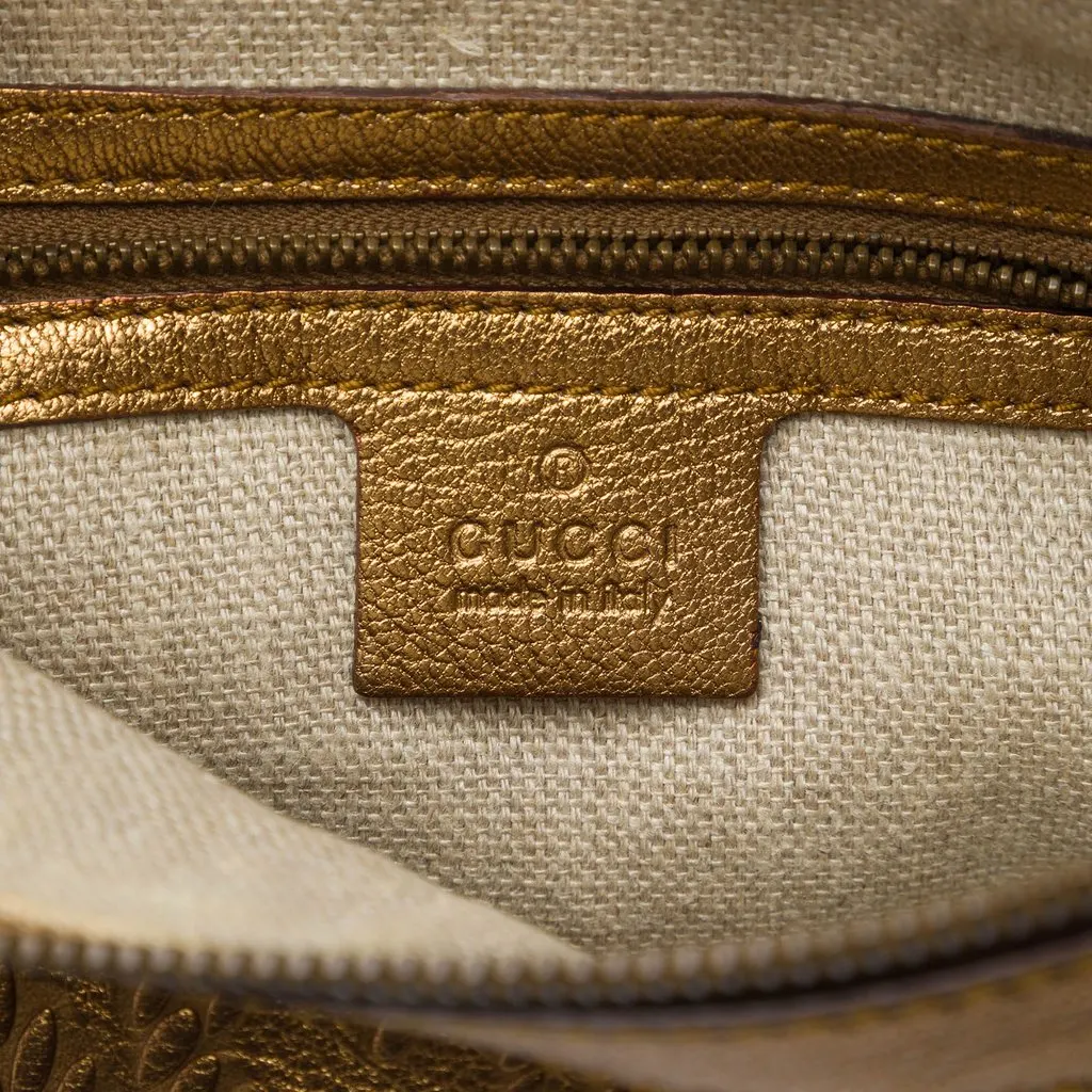 Gucci Metallic Embossed Calfskin Pelham Studded Hobo Gold Leather Very good - Box View