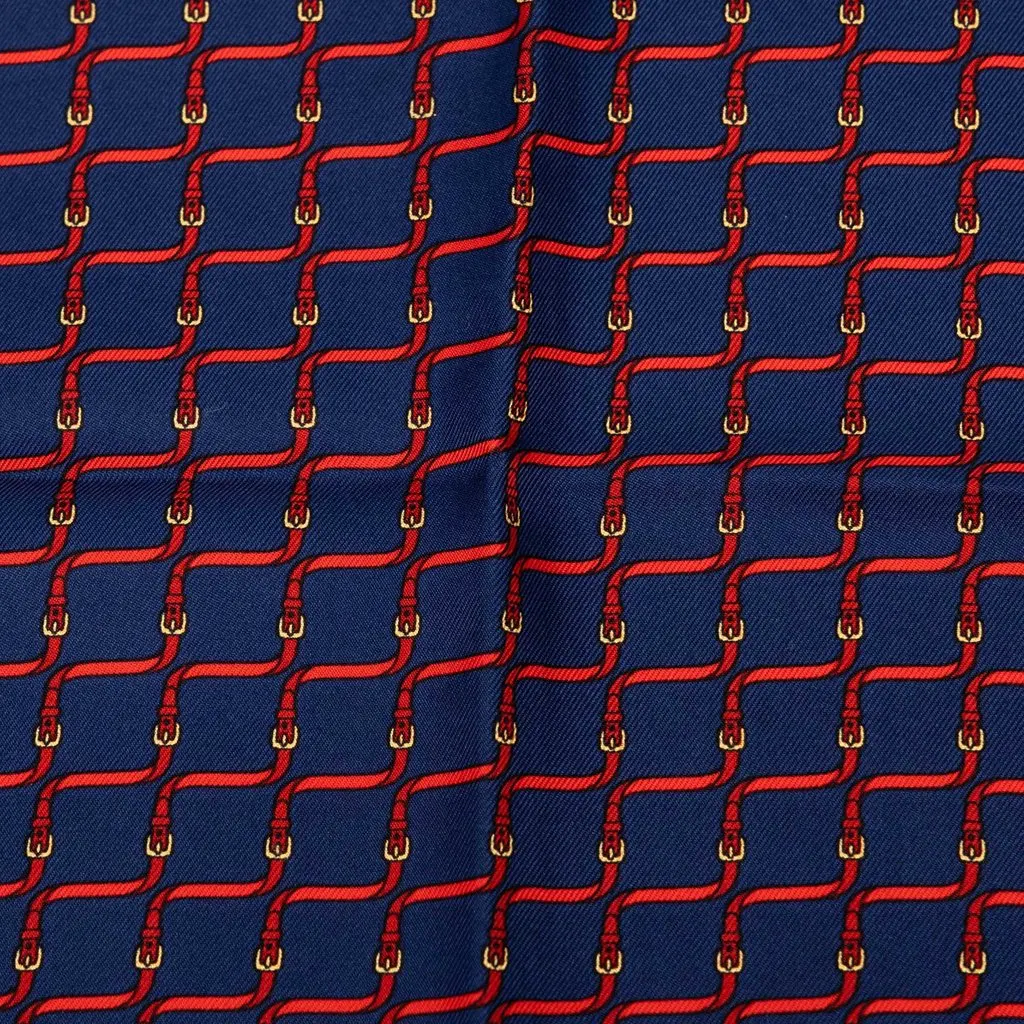 Hermès Straps Print Silk Pocket Square Scarf Blue Silk Never worn - Back View