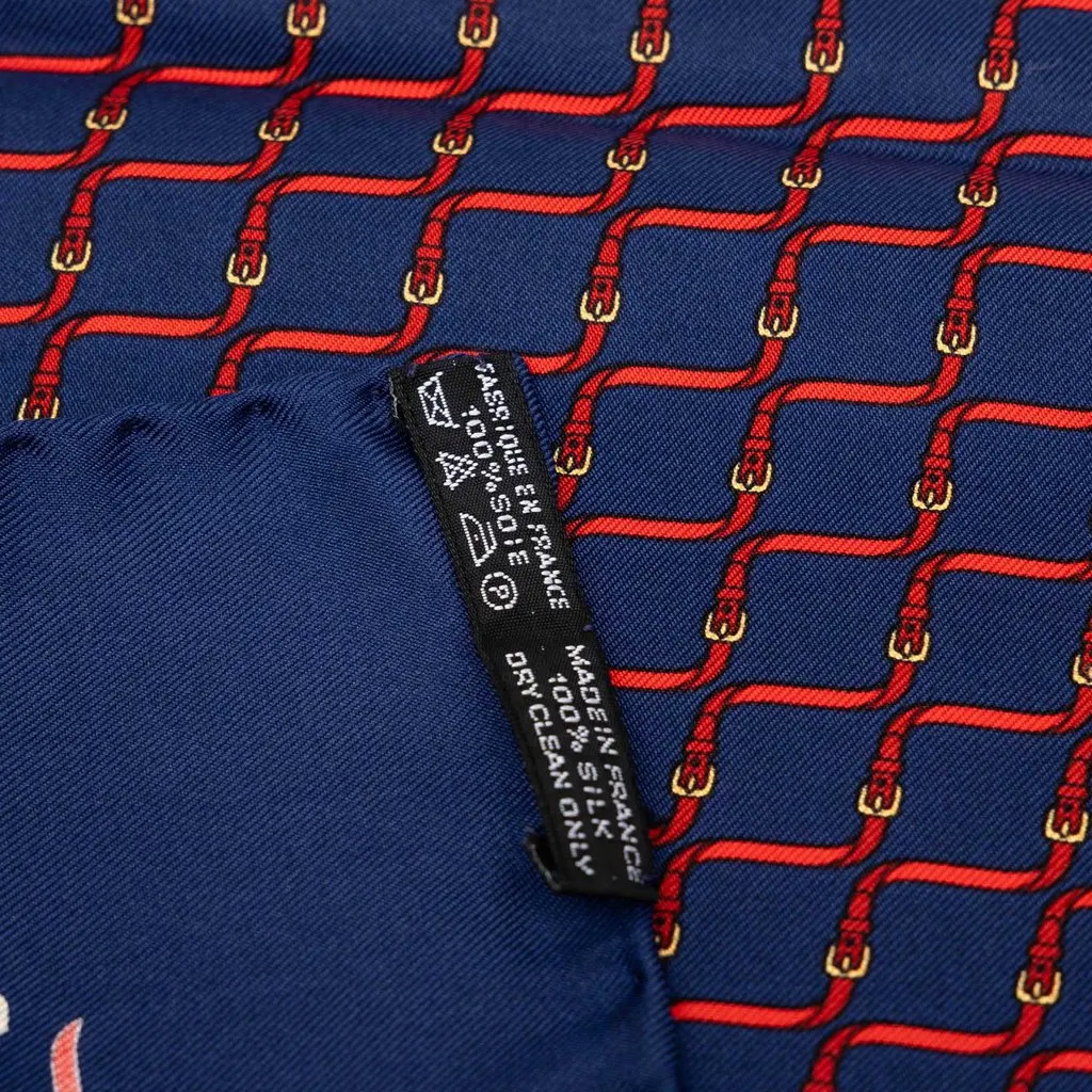 Hermès Straps Print Silk Pocket Square Scarf Blue Silk Never worn - Inside View