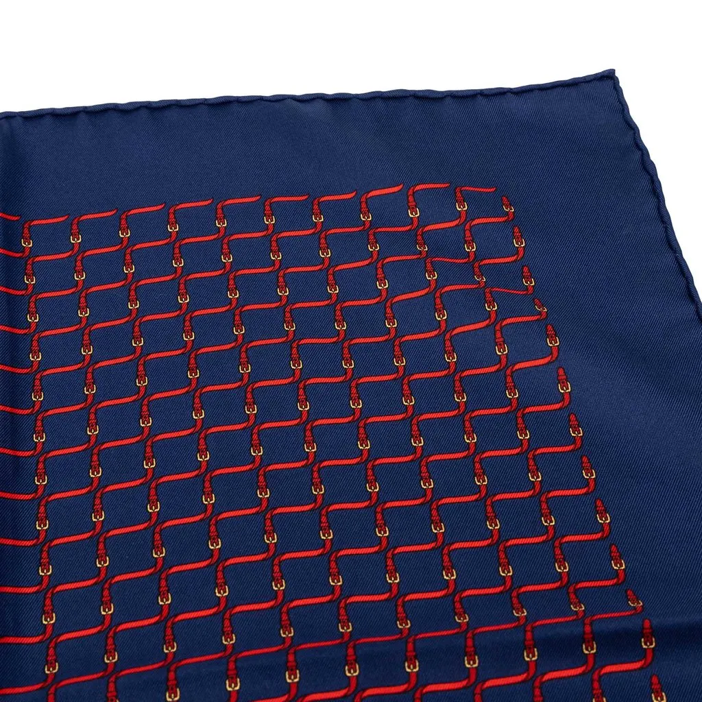 Hermès Straps Print Silk Pocket Square Scarf Blue Silk Never worn - Model View