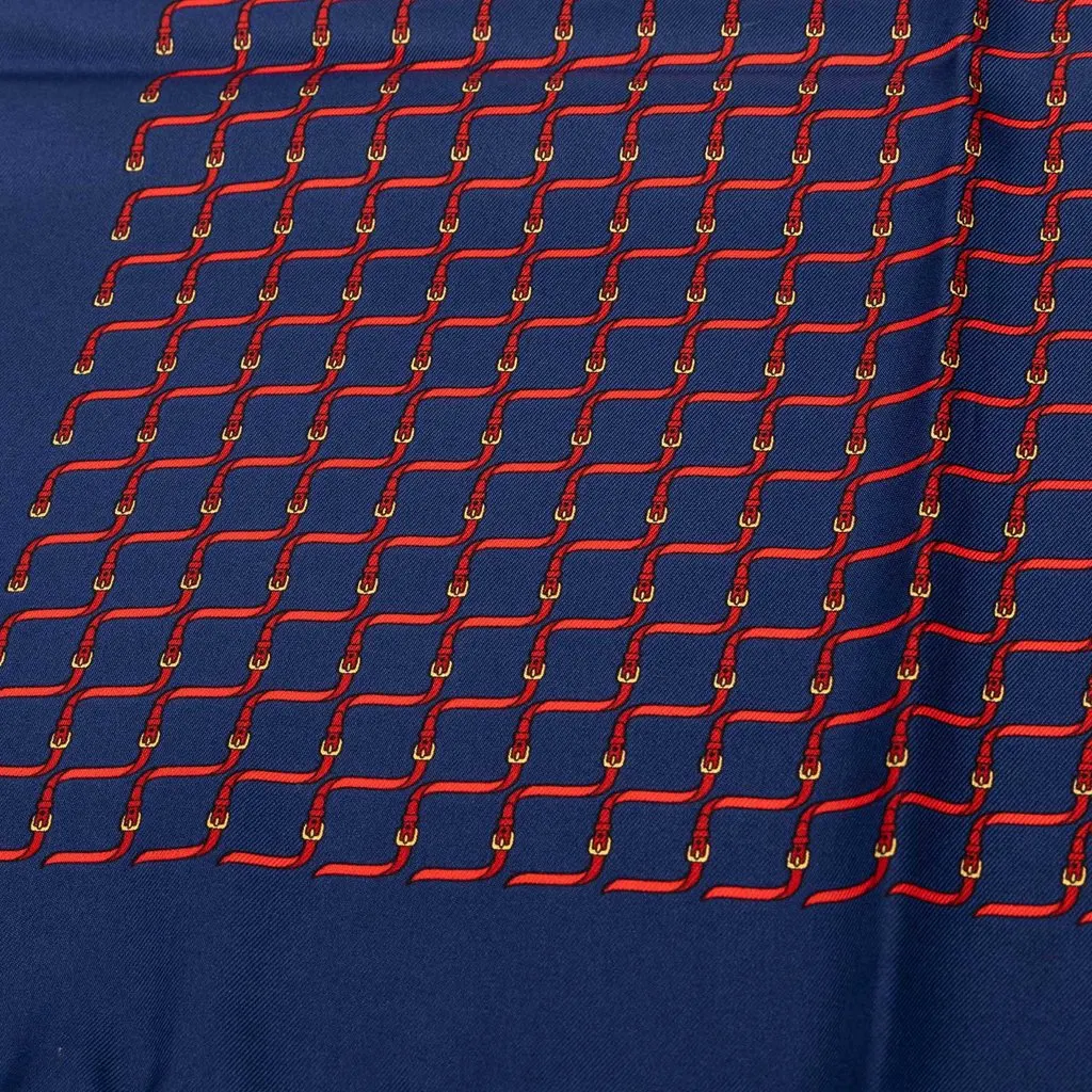 Hermès Straps Print Silk Pocket Square Scarf Blue Silk Never worn - Box View
