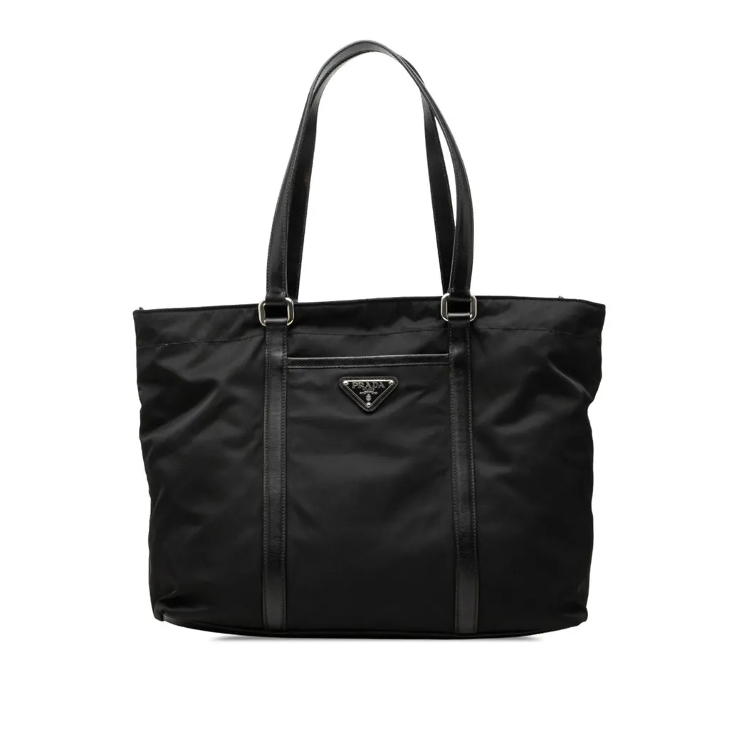 Prada Saffiano Trimmed Tessuto Tote Black Very good - Front View