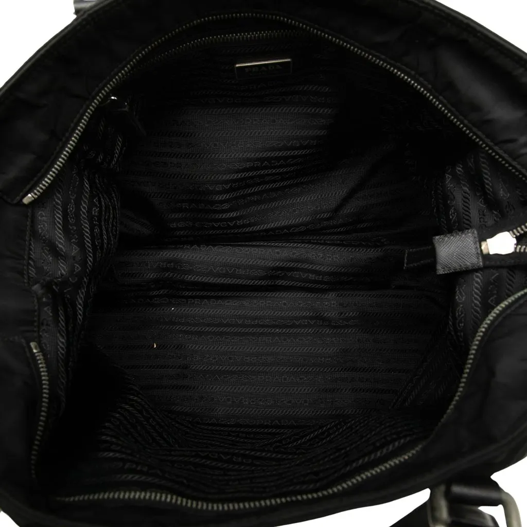 Prada Saffiano Trimmed Tessuto Tote Black Very good - Model View