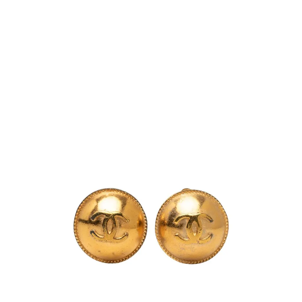 Chanel CC Gold Plated Button Clip on Earrings