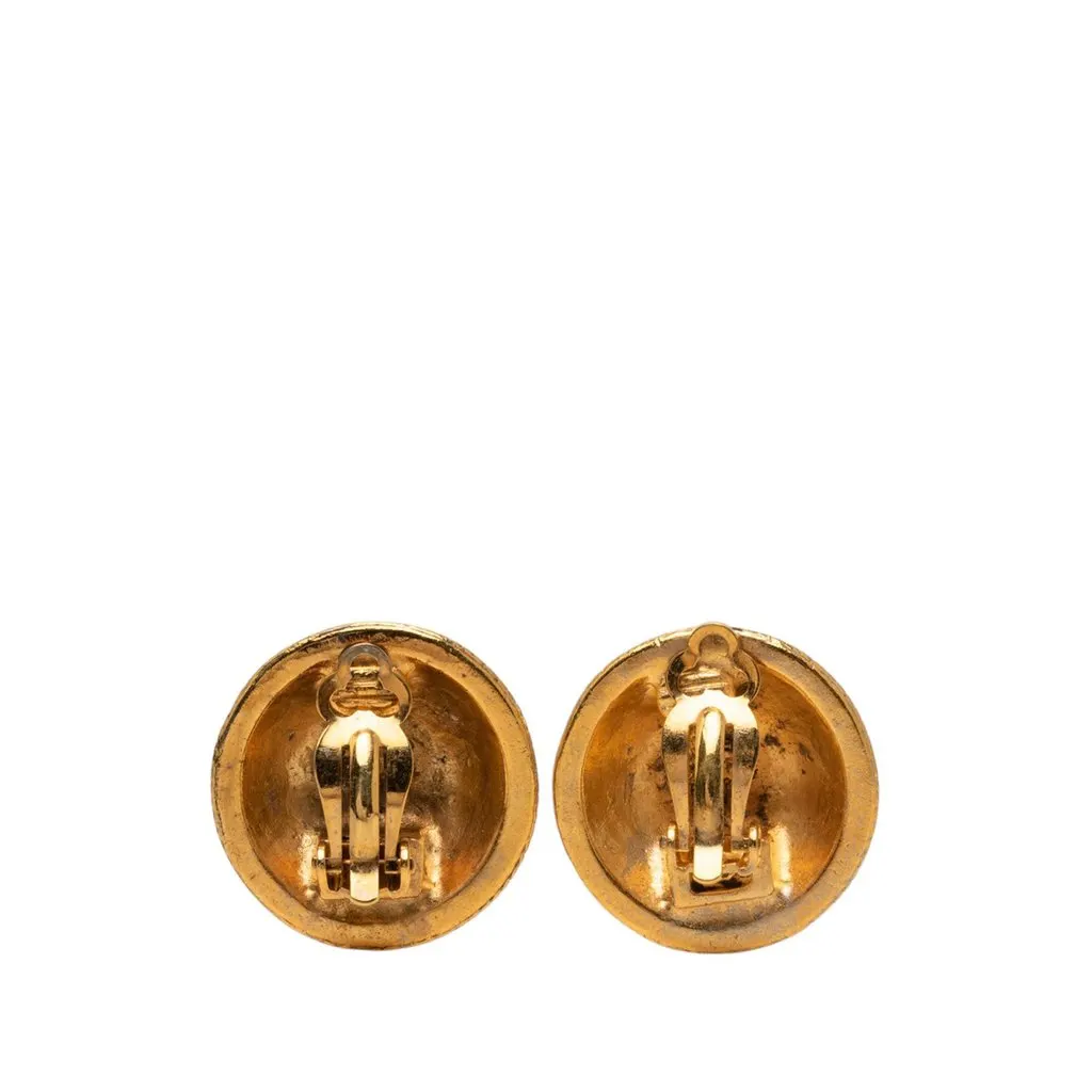 Chanel CC Gold Plated Button Clip on Earrings Gold Metal Good - Back View