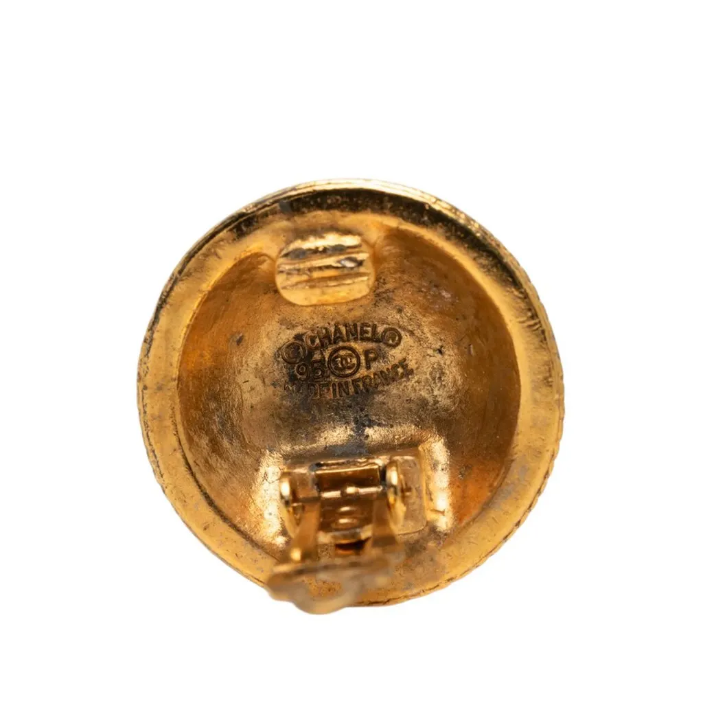 Chanel CC Gold Plated Button Clip on Earrings Gold Metal Good - Inside View