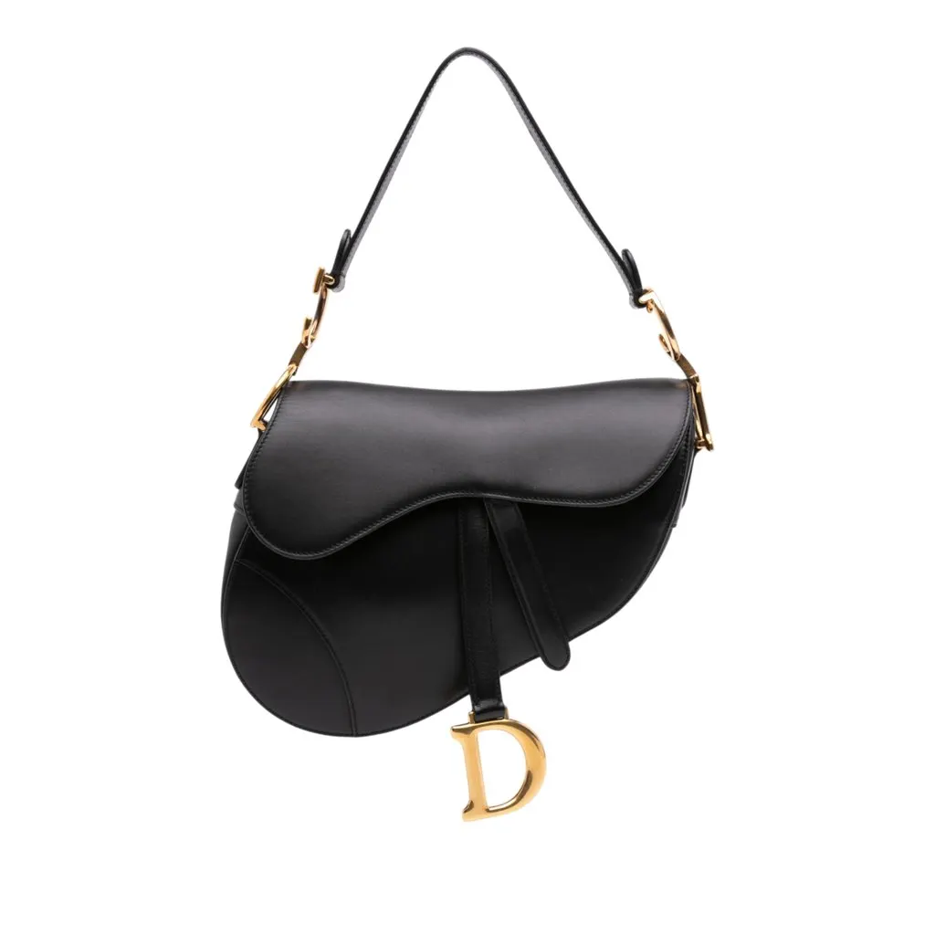 Dior Smooth Calfskin Saddle Bag Black Leather Very good - Front View