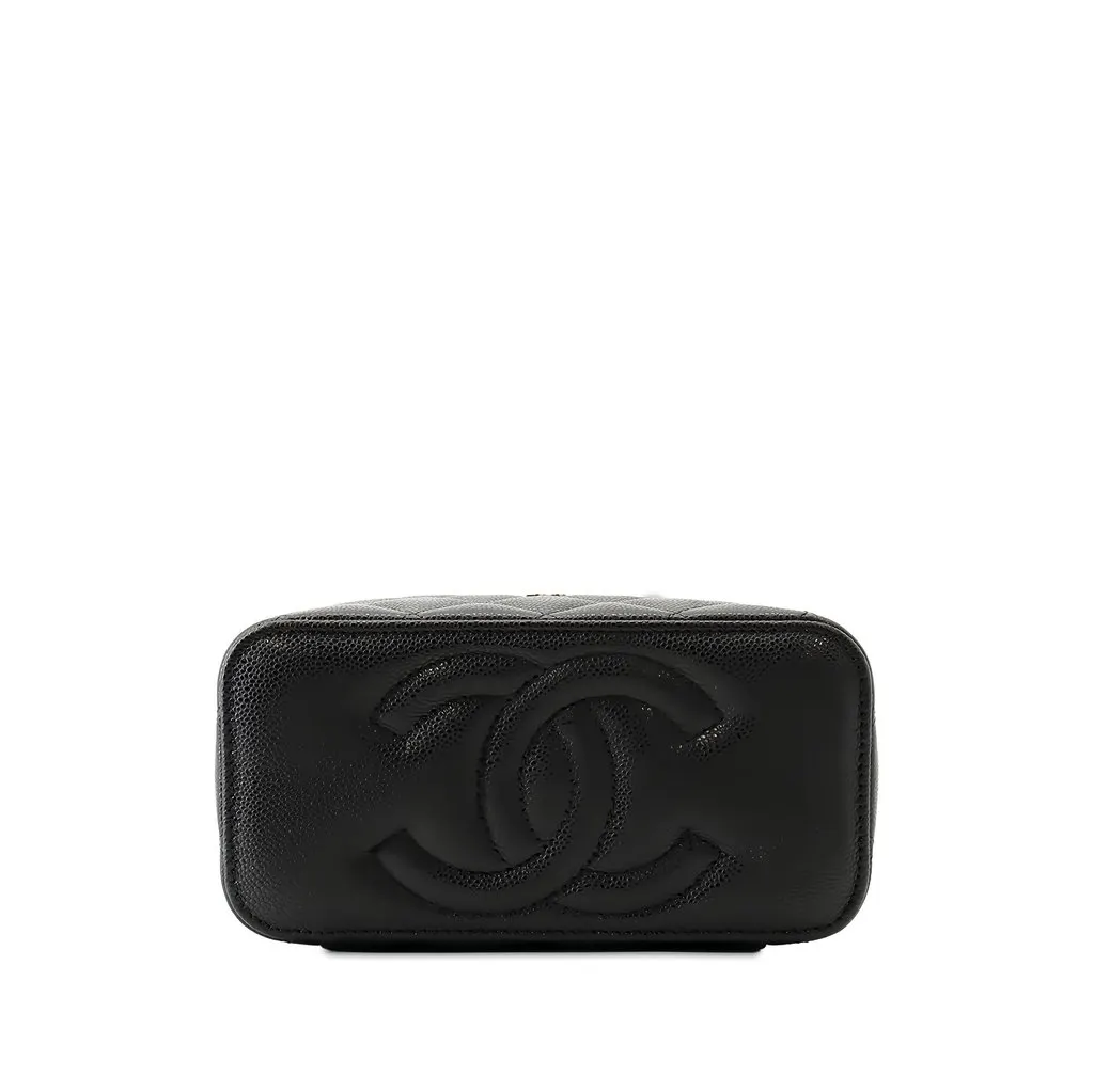 Chanel Small Quilted Caviar Vanity Case With Chain Black Leather Never worn - Inside View