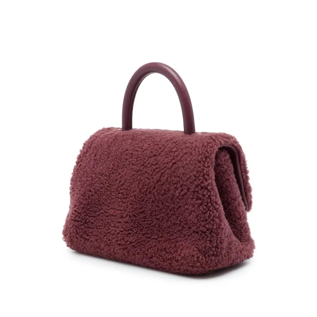 Chanel Small Shearling Coco Top Handle Bag Red Fur Very good - Back View