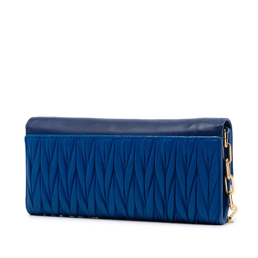 Miu Miu Matelasse Nappa Wallet on Chain Blue Leather Very good - Back View