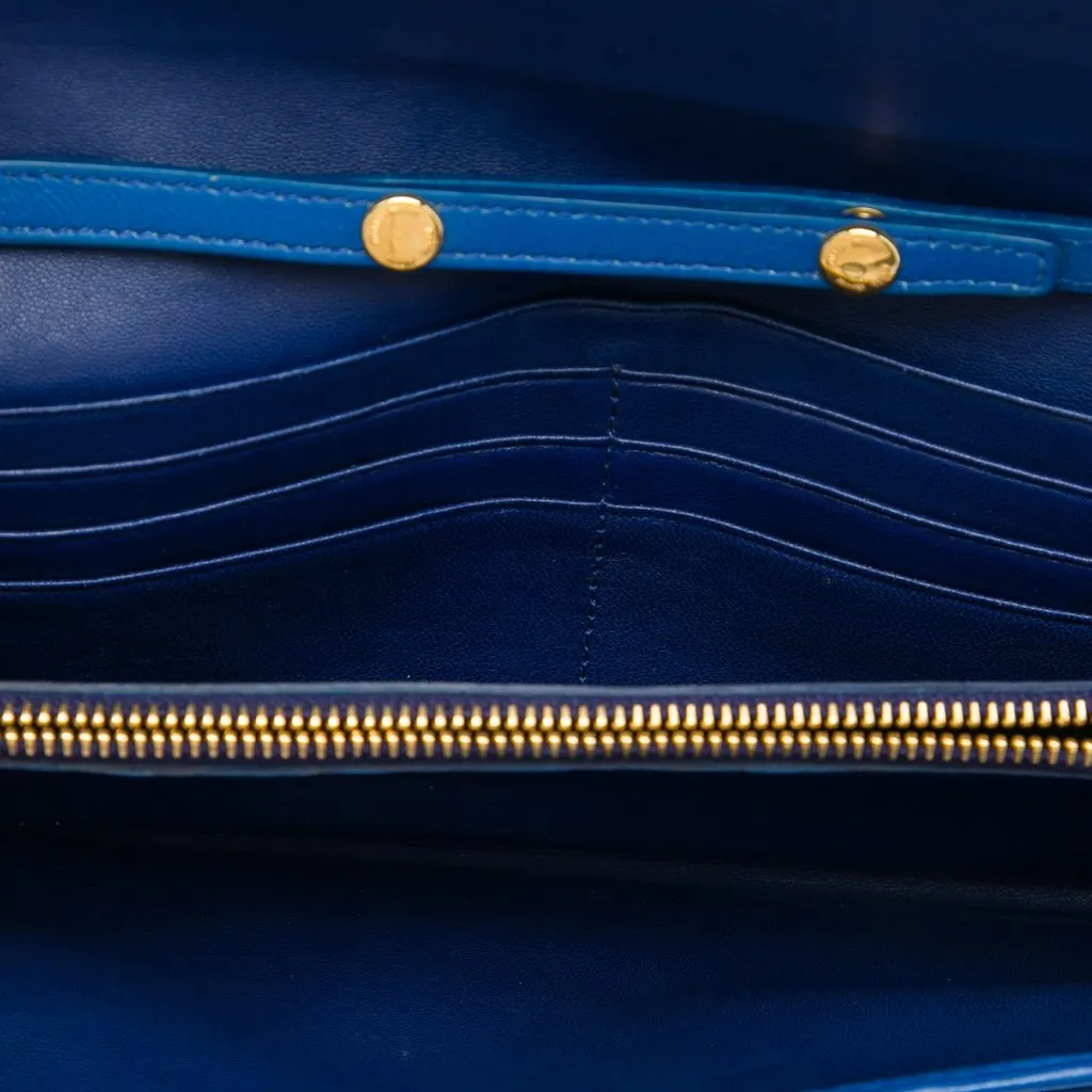 Miu Miu Matelasse Nappa Wallet on Chain Blue Leather Very good - Model View