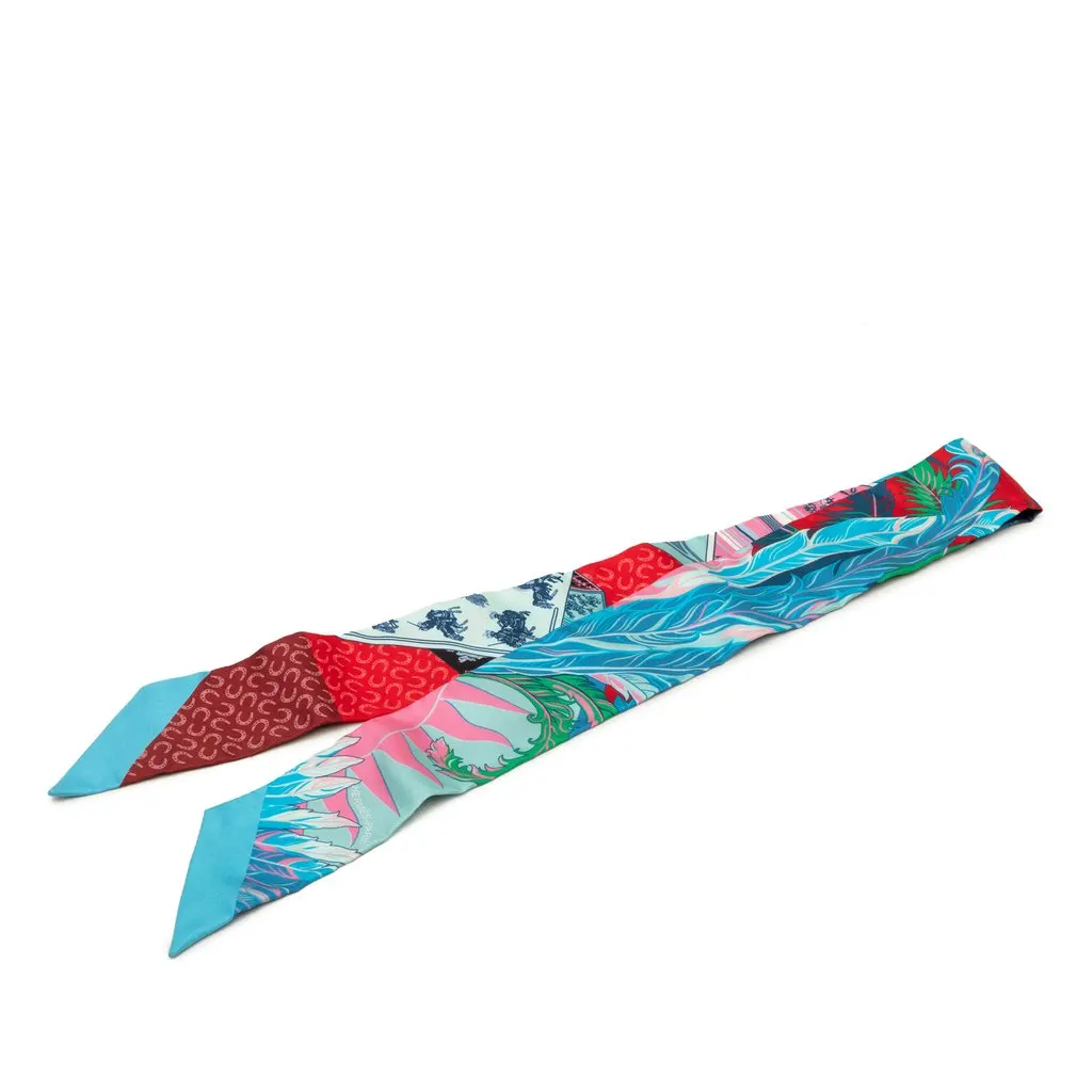 Hermès Cheval Phoenix Silk Twilly Scarf Blue Never worn - Front View
