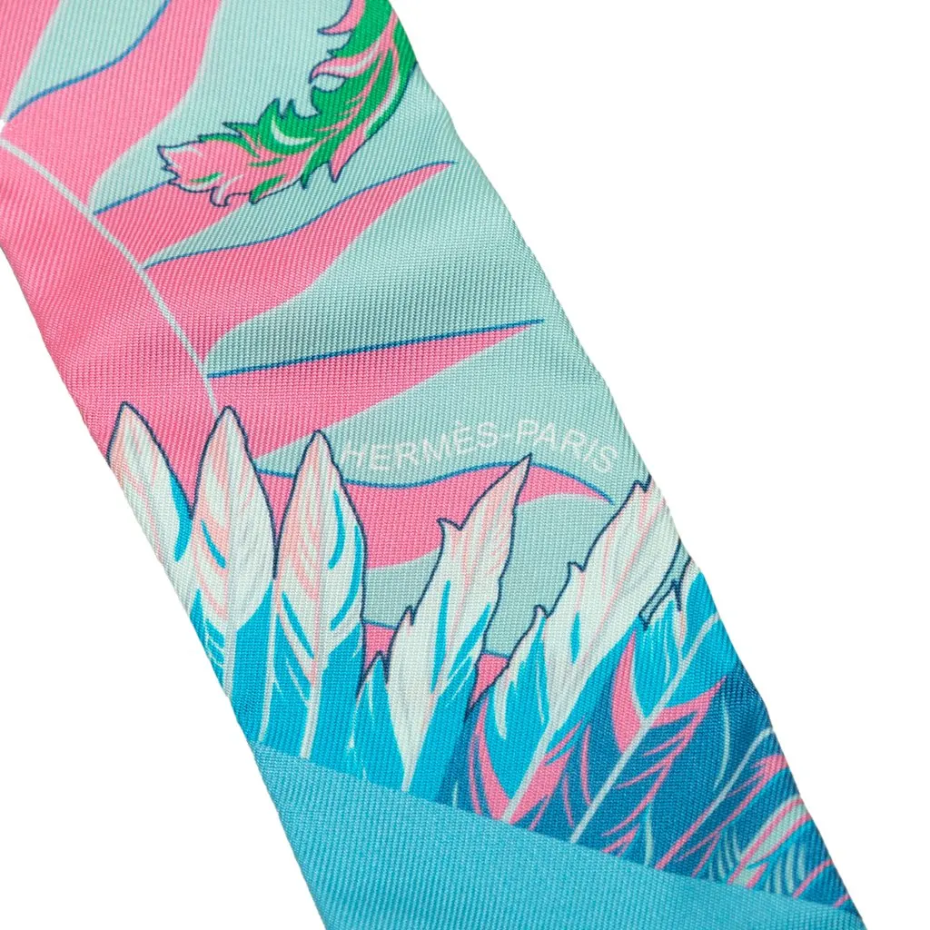 Hermès Cheval Phoenix Silk Twilly Scarf Blue Never worn - Back View