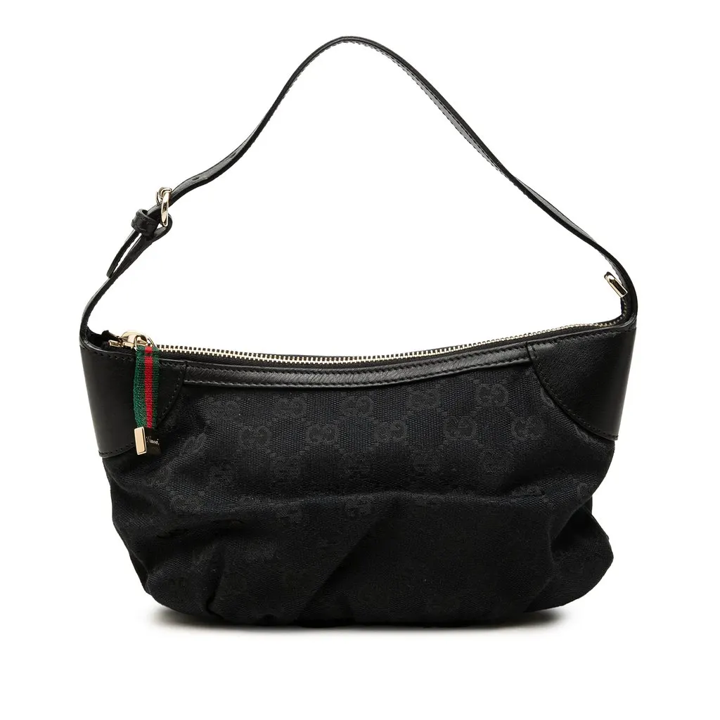Gucci GG Canvas Web Handbag Black Very good - Front View