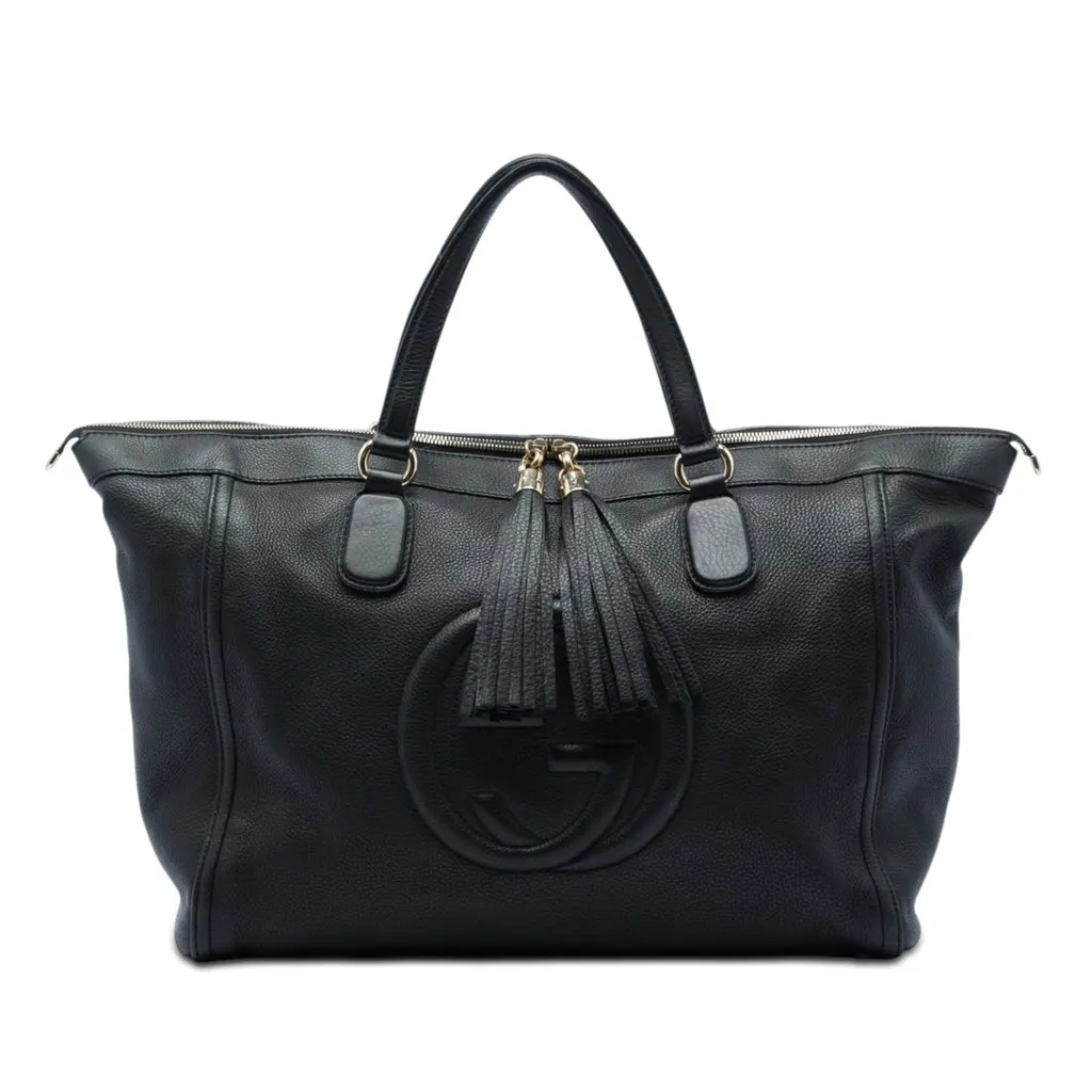 Gucci Large Calfskin Soho Working Tote Black Leather Very good - Front View