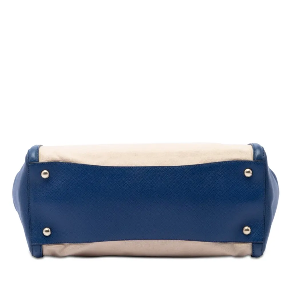 Prada Saffiano Cuir Trimmed Canapa Satchel Beige Canvas Very good - Inside View