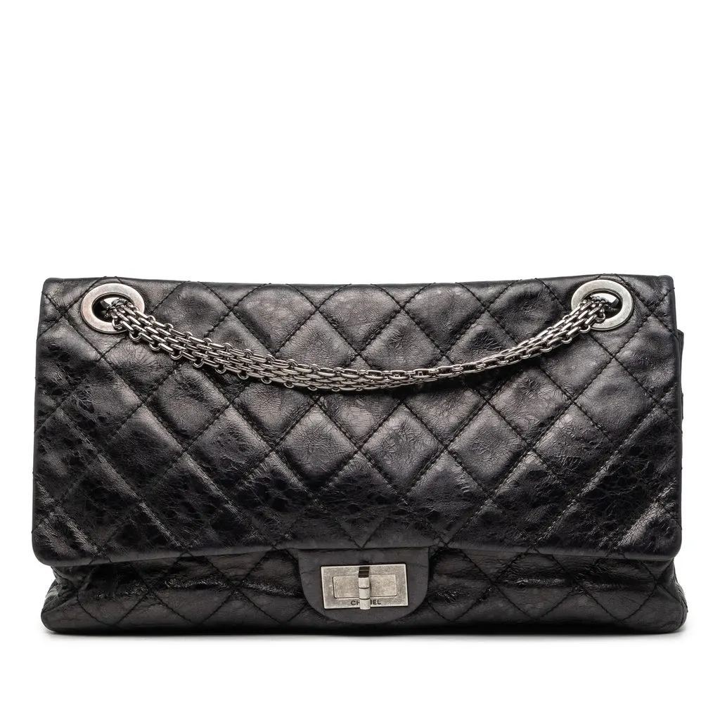 Chanel Quilted Aged Calfskin Reissue 2.55 Double Flap 228 Black Leather Very good - Front View