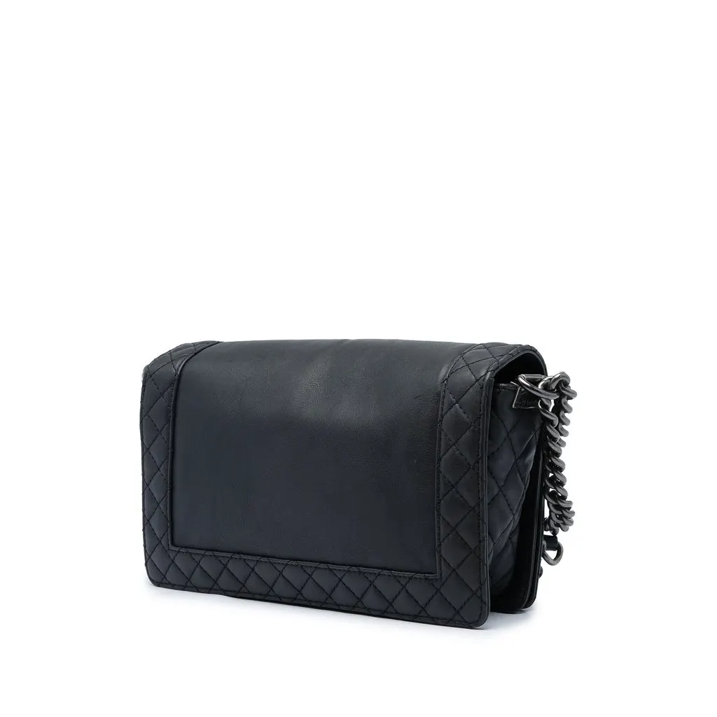 Chanel Medium Lambskin Boy Reverso Flap Black Leather Very good - Back View