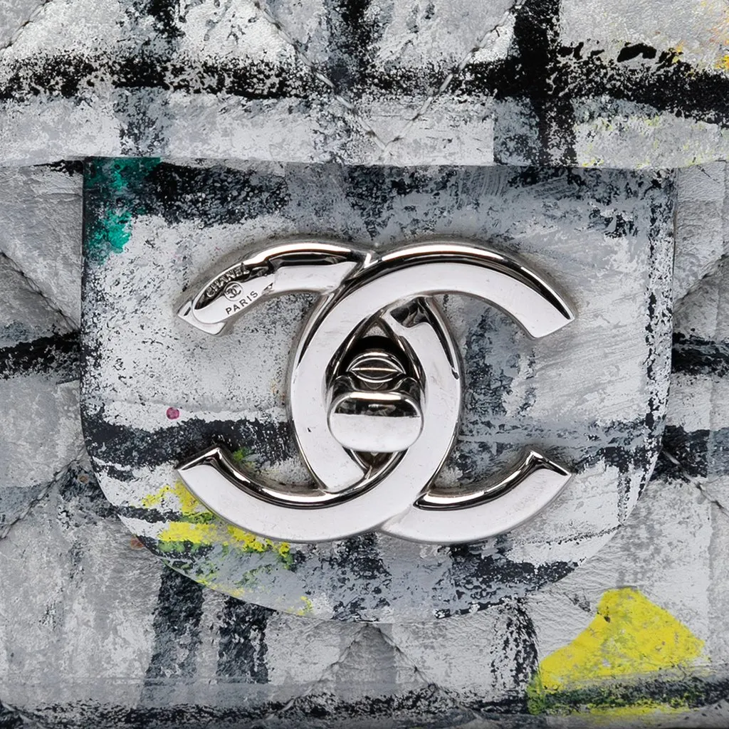 Chanel Medium Calfskin Hand Painted Graffiti Flap White Leather Very good - Box View