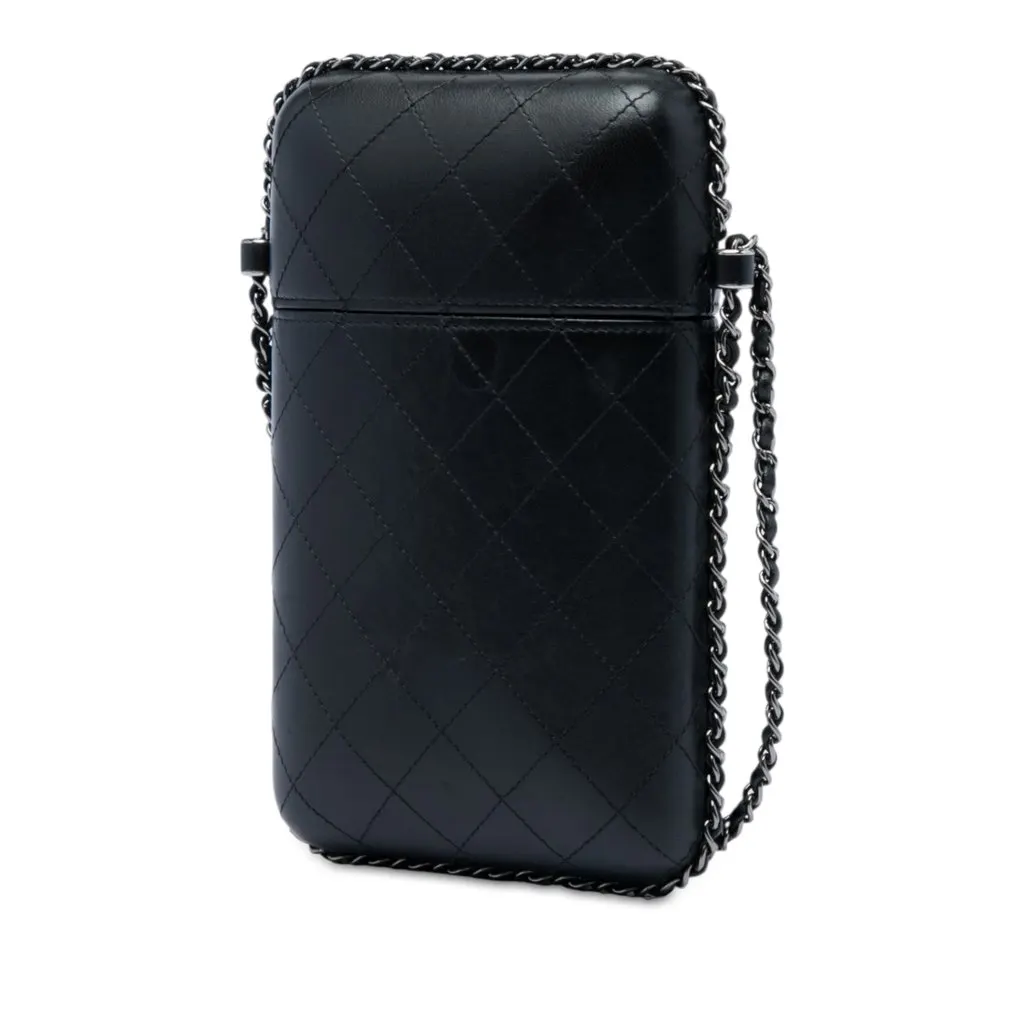 Chanel CC Quilted Lambskin Chain Around Phone Holder Black Leather Very good - Back View