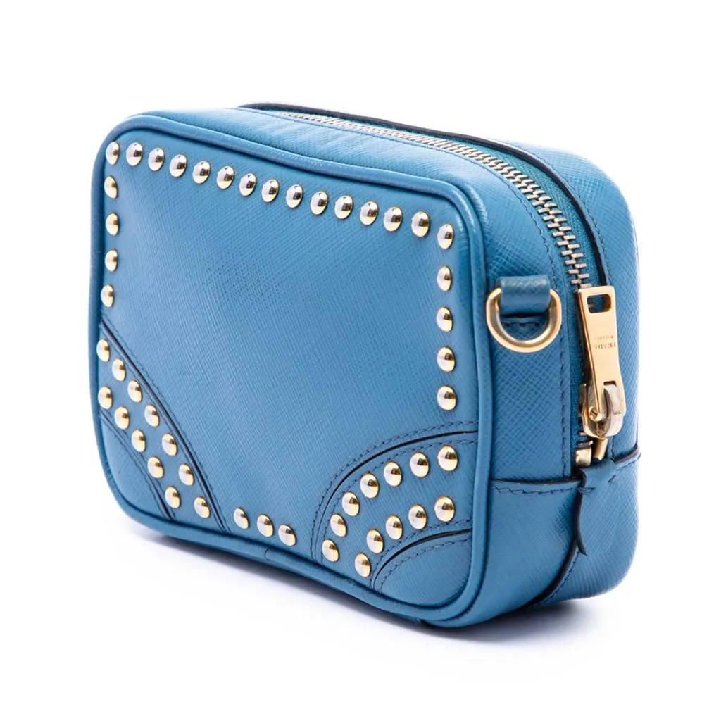 Prada Studded Saffiano Camera Bag Blue Leather Very good - Back View