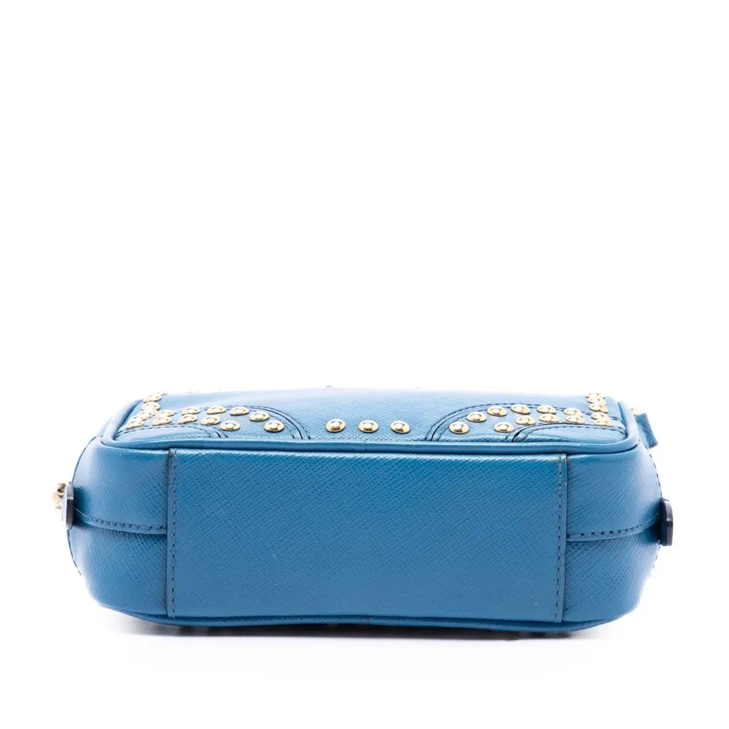 Prada Studded Saffiano Camera Bag Blue Leather Very good - Inside View