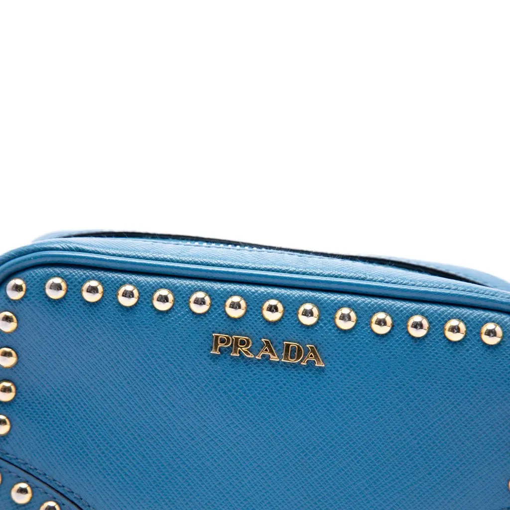 Prada Studded Saffiano Camera Bag Blue Leather Very good - Box View